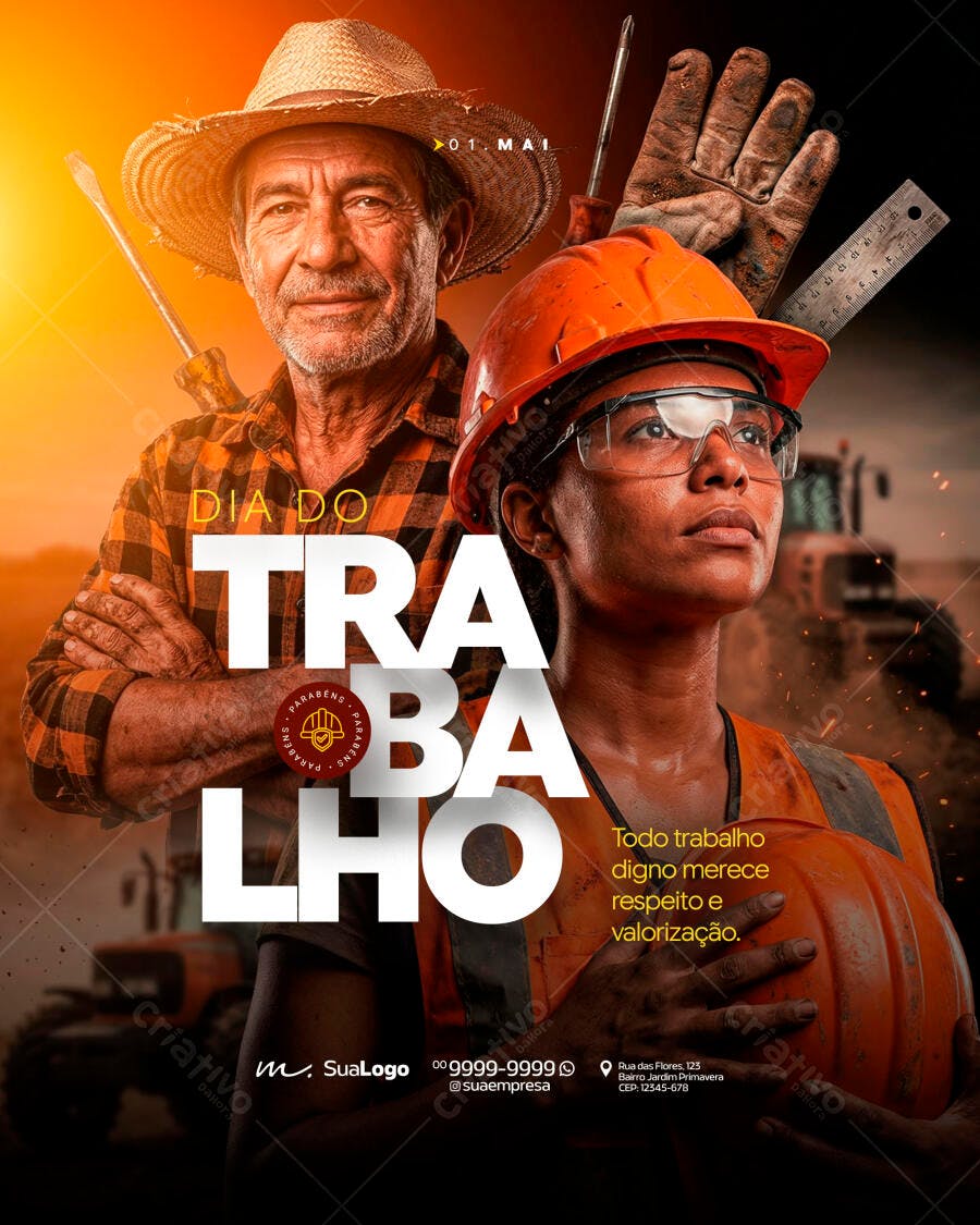 Post Dia do Trabalho 1 de Maio Profissões PSD Editável
