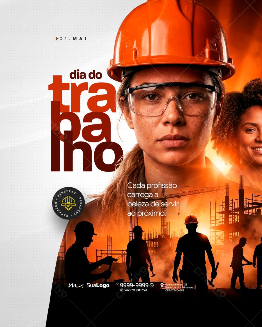 Post Instagram Dia do Trabalho 1 de Maio PSD Editável