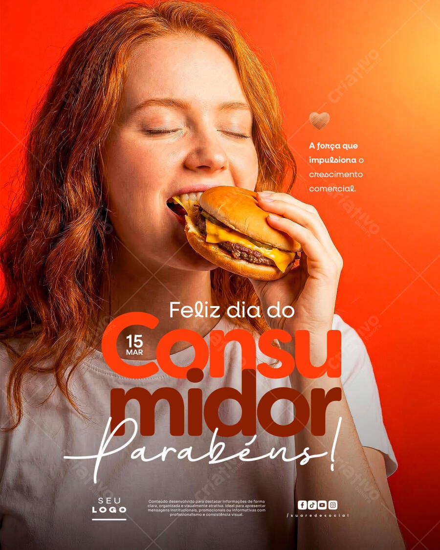 Post Instagram Dia do Consumidor Hamburgueria PSD Editável