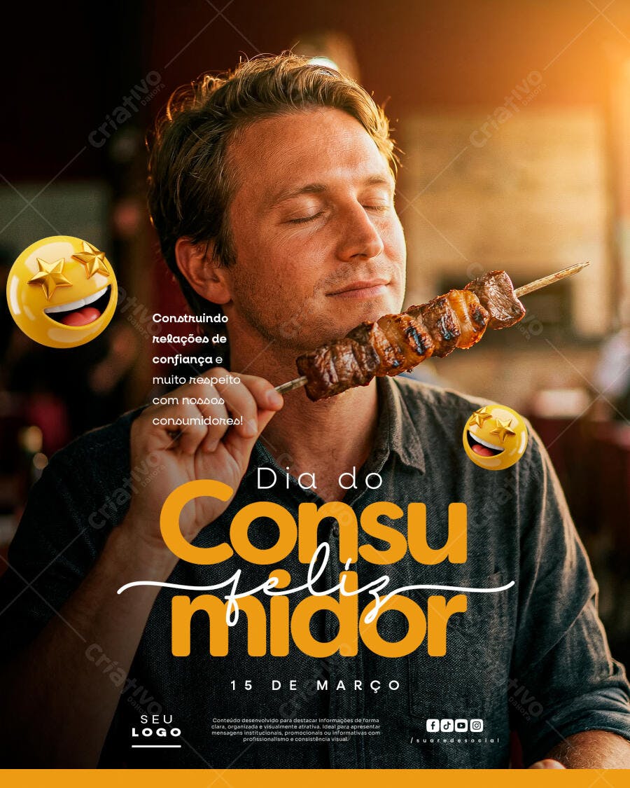 Post Instagram Dia do Consumidor Restaurante PSD Editável
