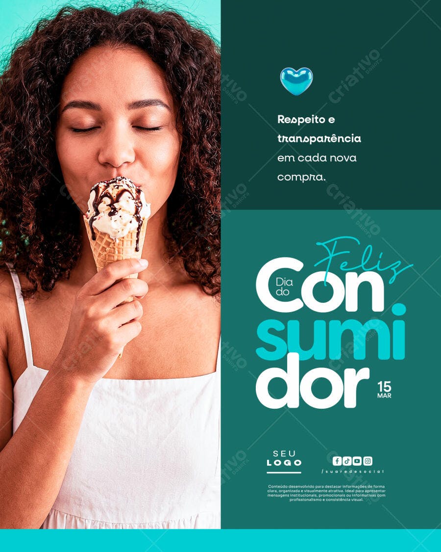 Post Instagram Dia do Consumidor Sorveteria PSD Editável