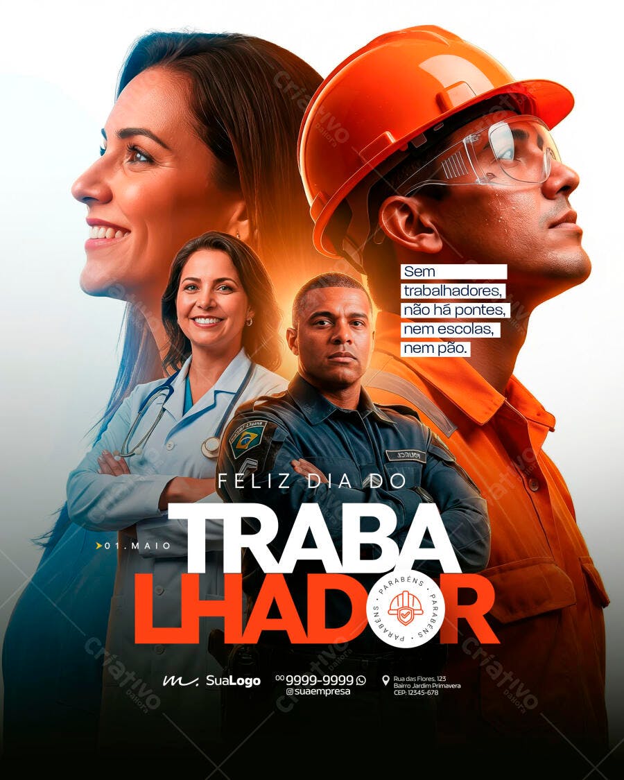 Post Dia do Trabalhador 1 de Maio PSD Editável