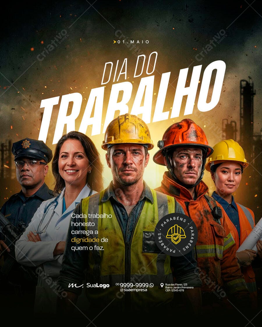 Post Dia do Trabalho 1 de Maio PSD Editável