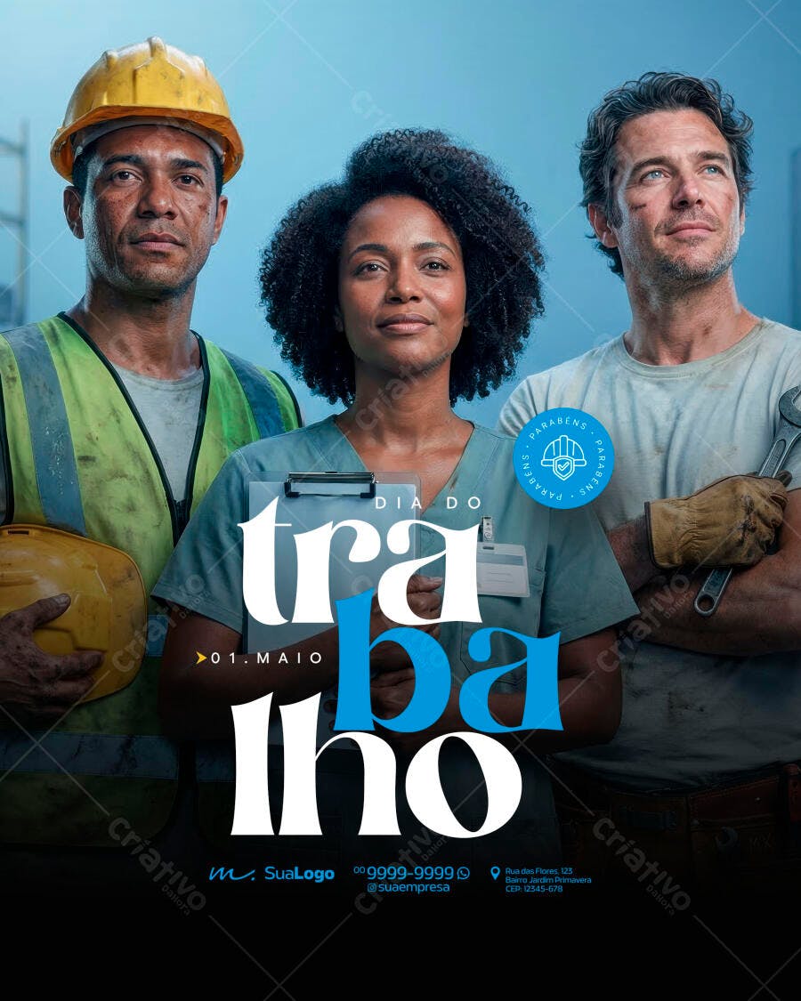 Post Dia do Trabalho 1 de Maio PSD Editável