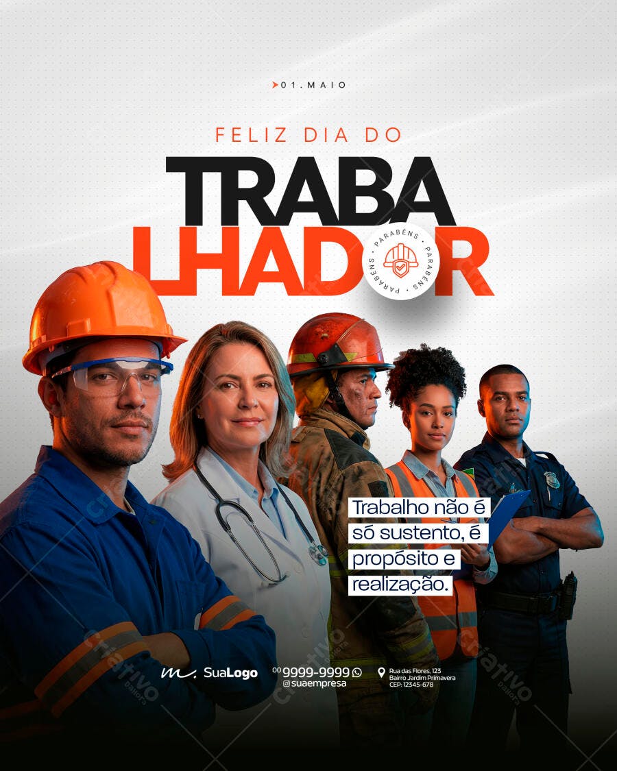 Post Dia do Trabalhador 1 de Maio PSD Editável