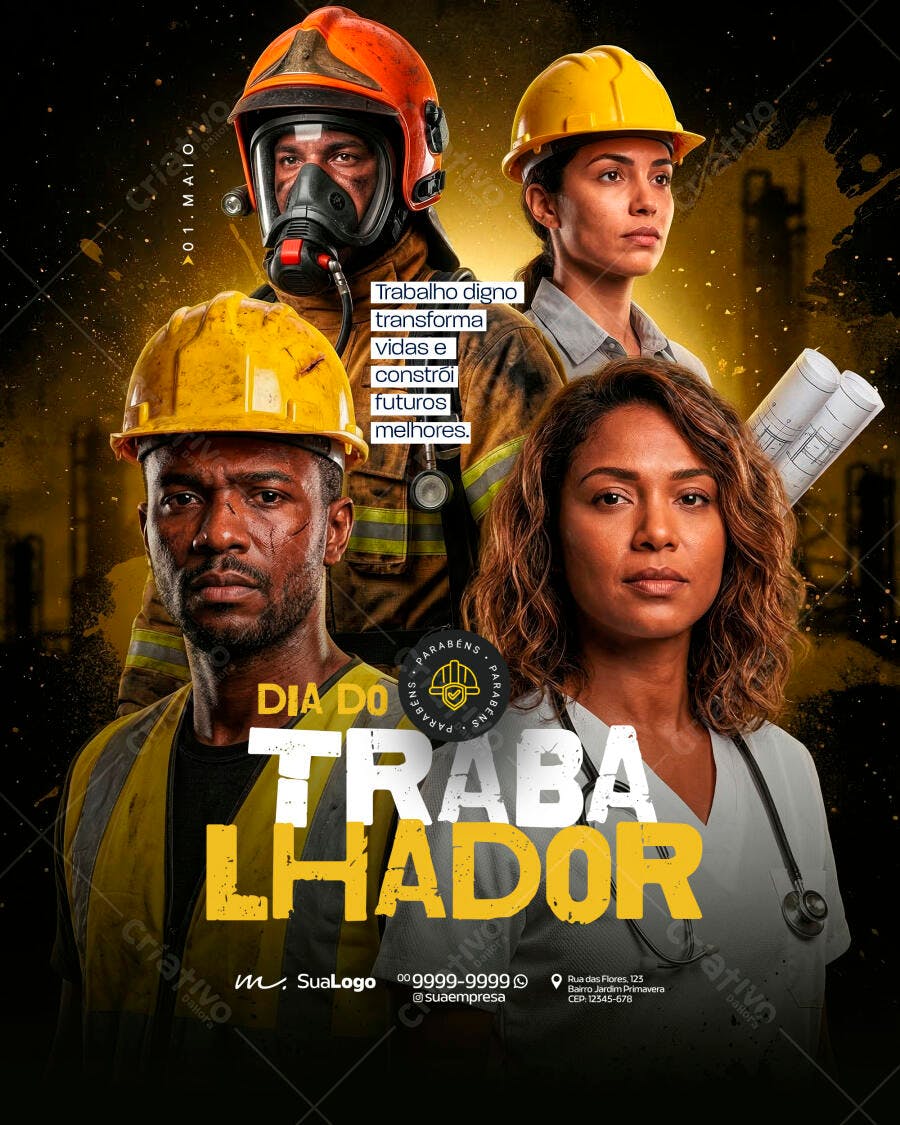 Post Instagram Dia do Trabalho 1 de Maio PSD Editável