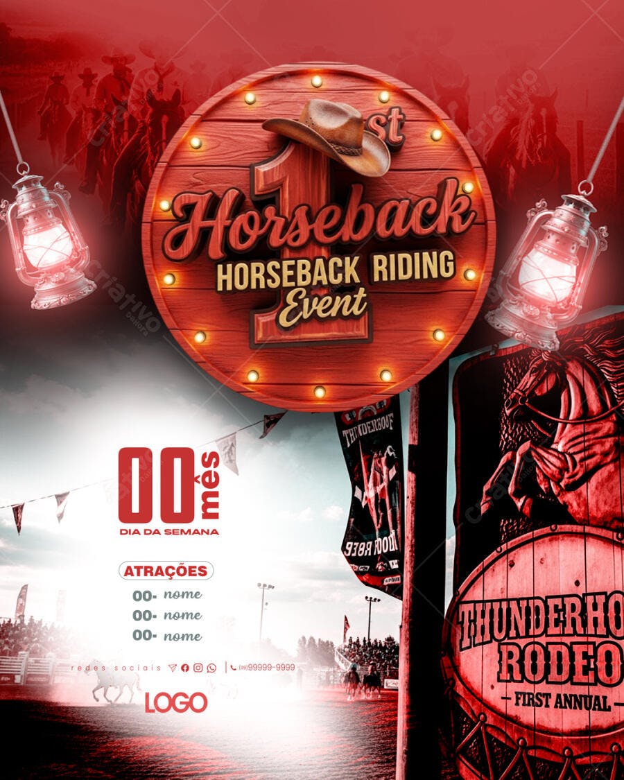 Flyer Rodeio Festa Country Horseback Riding PSD Editável