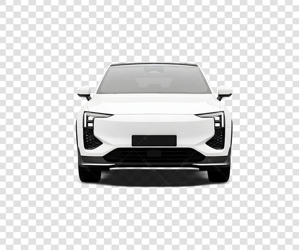 Foto Recortada Carro Elétrico Branco Frente PNG Fundo Transparente