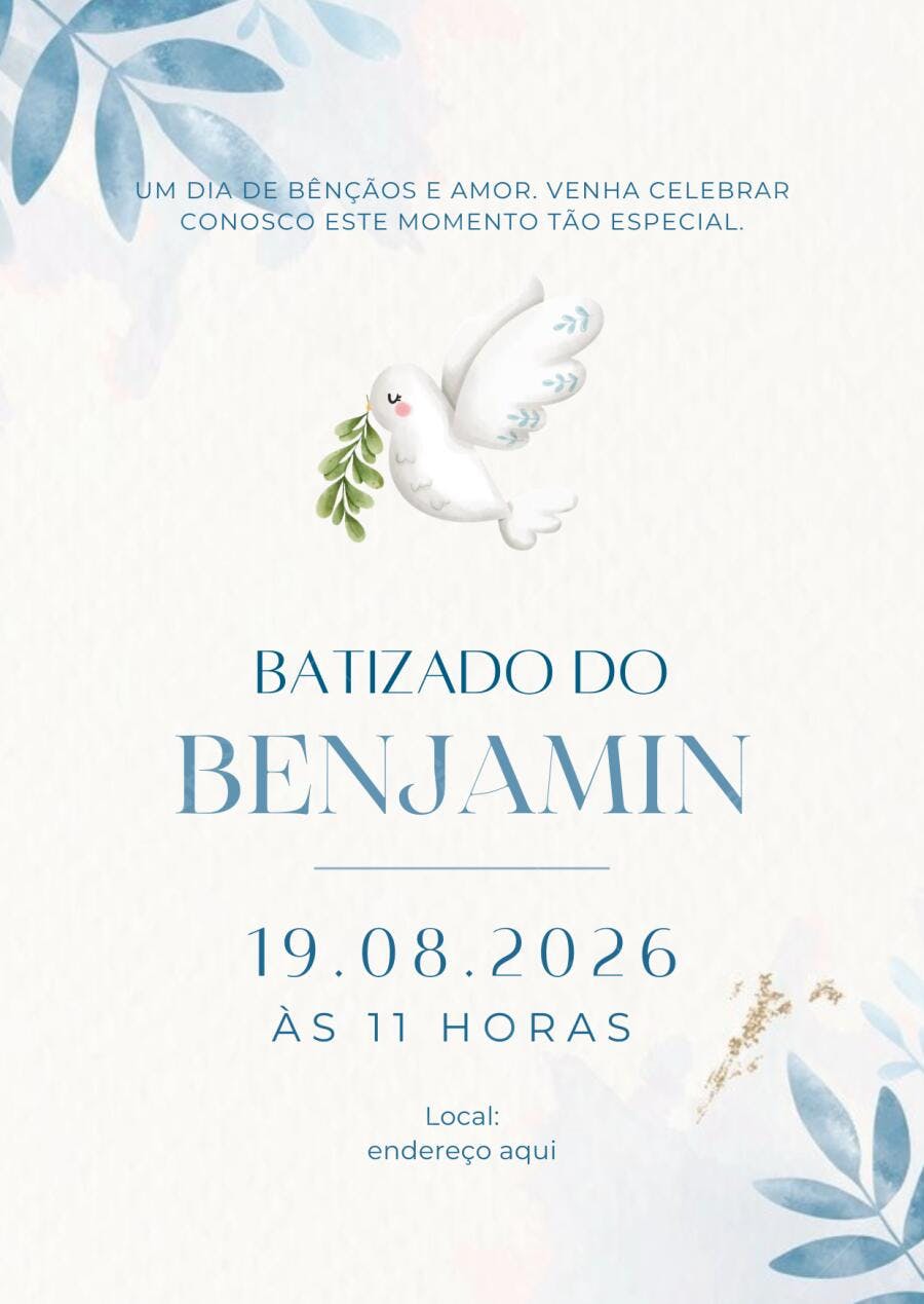 Convite Batizado Pomba Espírito Santo Azul Editável