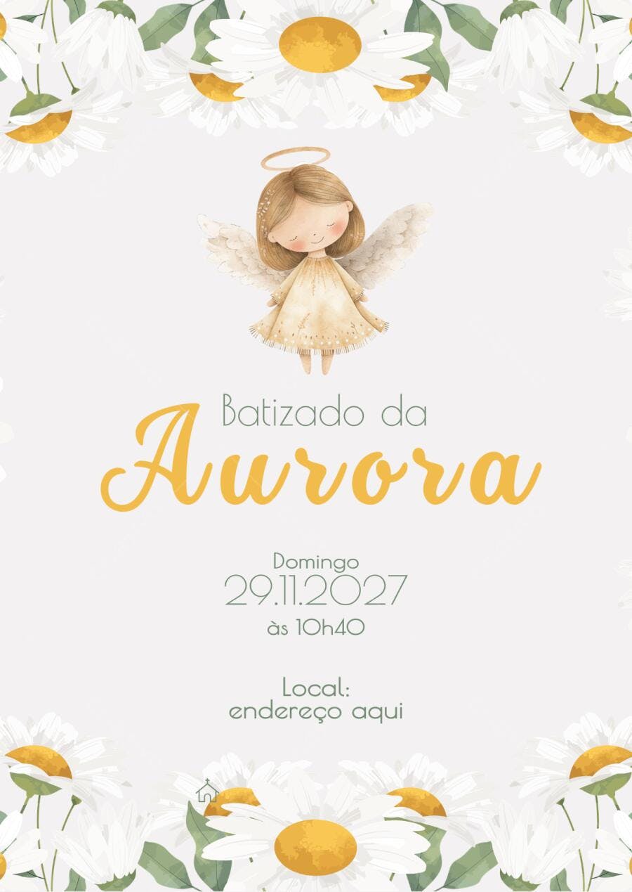 Convite Batizado Anjo e Margaridas Editável