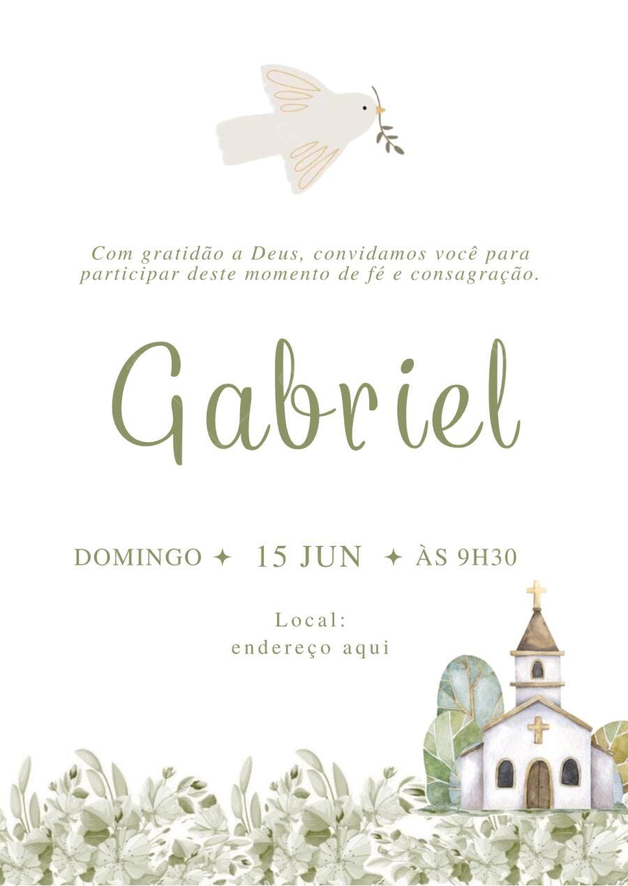 Convite Batizado Menino Pomba Igreja Editável