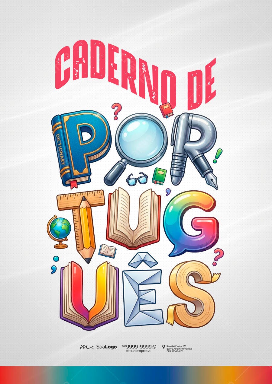 Capa Caderno Português Escolar Educação PSD Editável