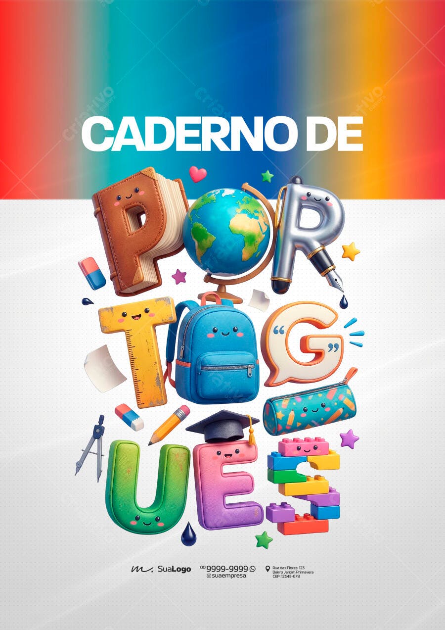 Capa Caderno Escolar Volta às Aulas PSD Editável