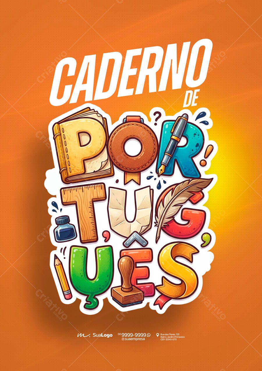 Capa Caderno Português Escolar Educação PSD Editável
