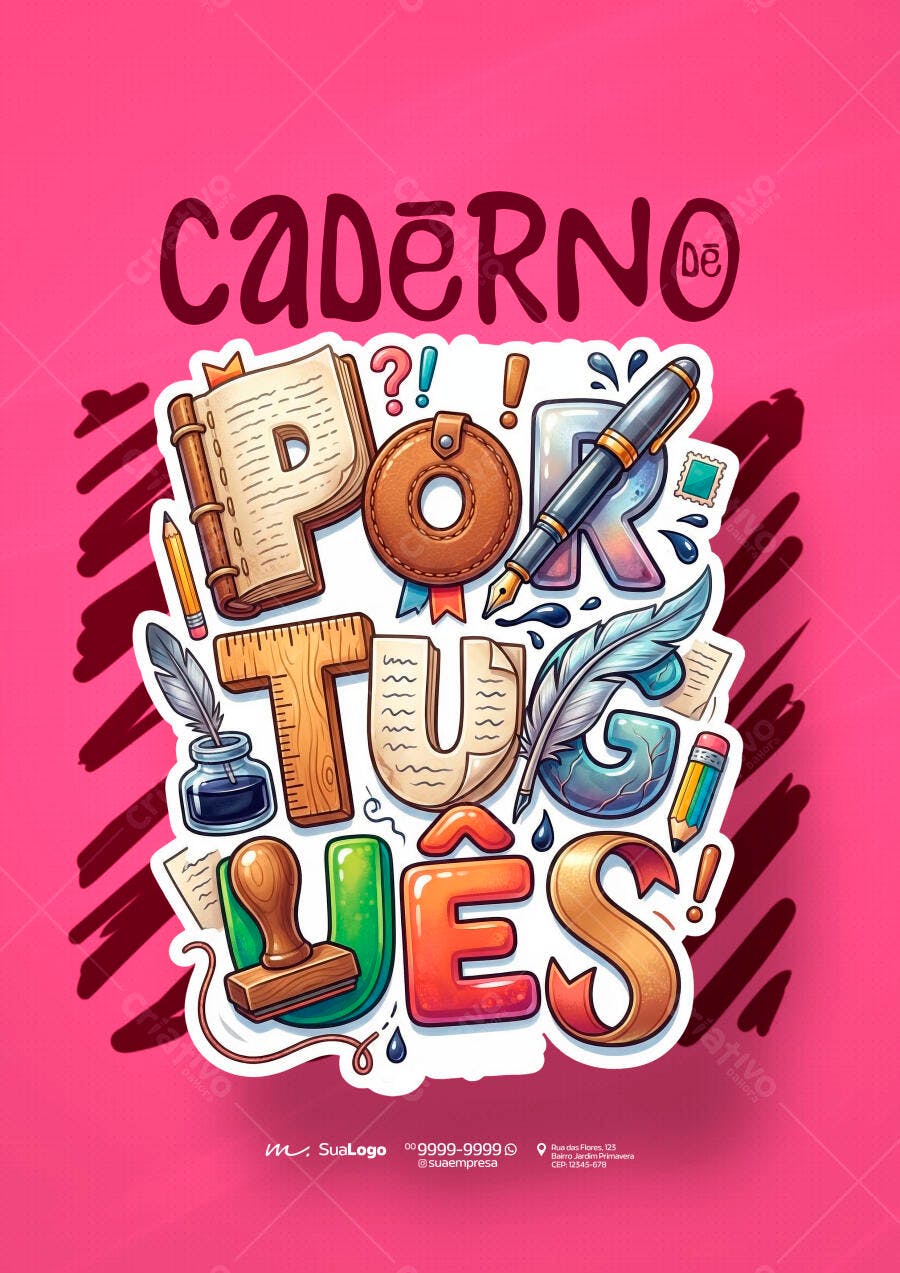 Capa Caderno Português Escolar PSD Editável