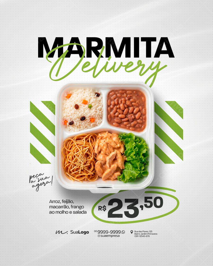 Post Instagram Marmita Delivery Restaurante PSD Editável