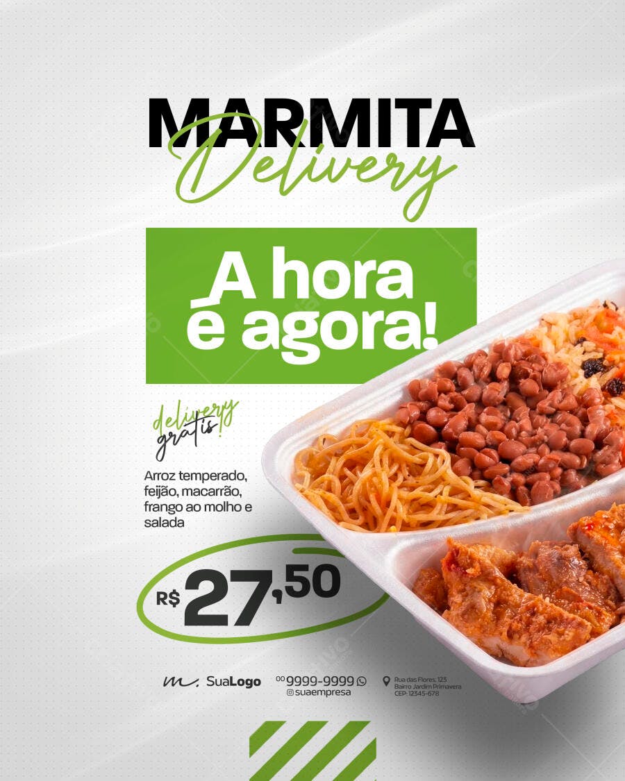 Post Instagram Marmita Delivery Restaurante PSD Editável