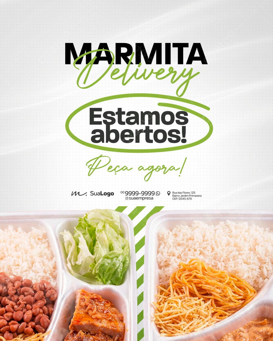 Post Instagram Marmita Delivery Restaurante PSD Editável