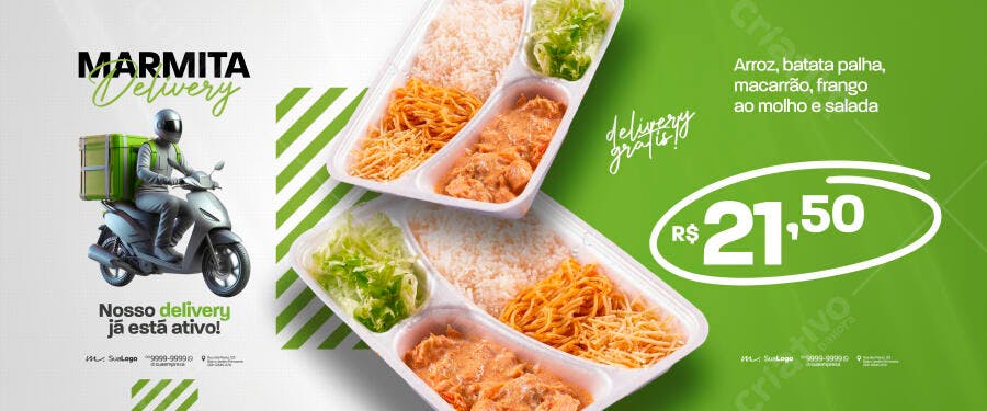 Post Instagram Marmita Delivery Restaurante PSD Editável