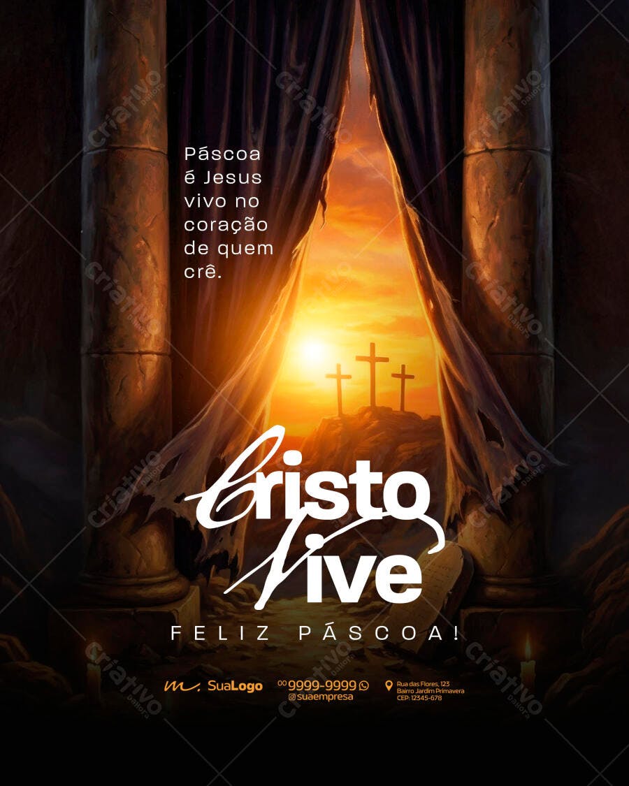 Post Páscoa Cristo Vive Igreja PSD Editável