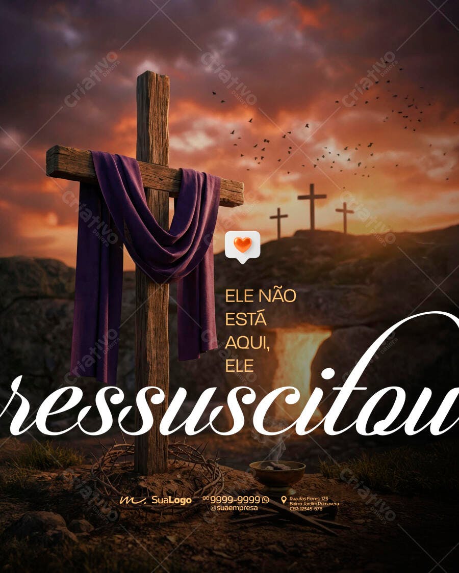 Post Páscoa Ressurreição Igreja Cristã PSD Editável