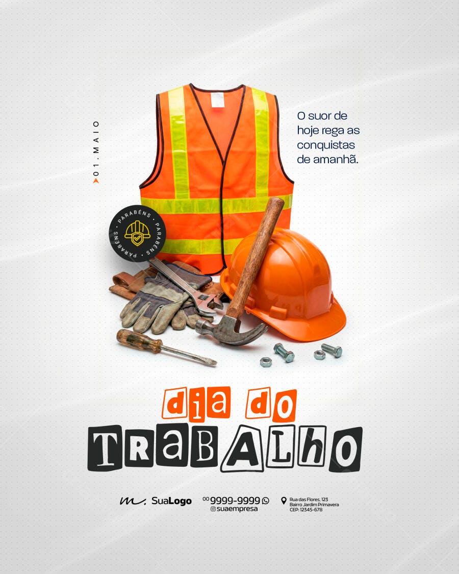 Post Dia do Trabalho 1 de Maio PSD Editável