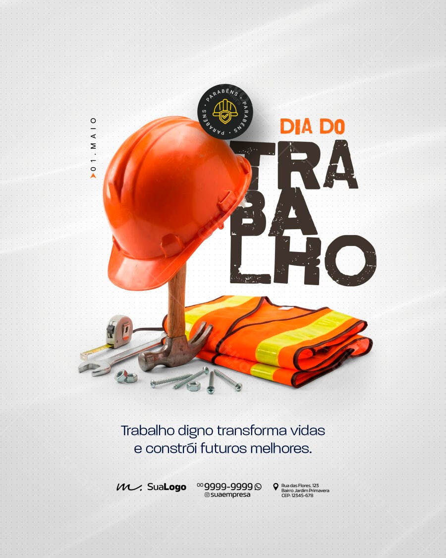 Post Dia do Trabalho 1 de Maio PSD Editável