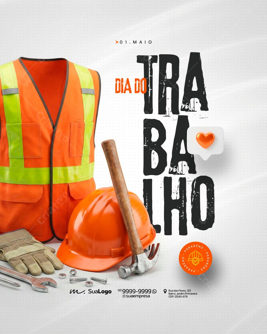 Post Instagram Dia do Trabalho 1 de Maio PSD Editável