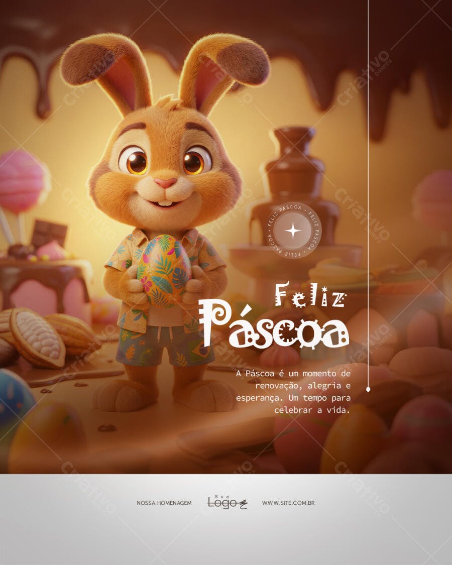 Post Instagram Páscoa Coelho Chocolate PSD Editável