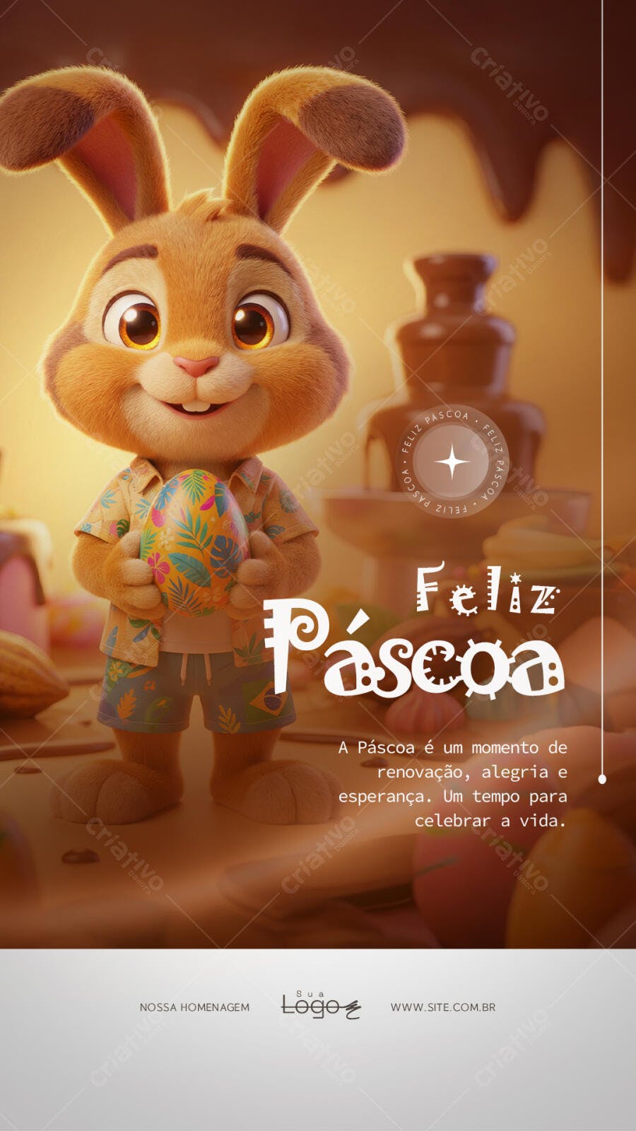 Post Instagram Feliz Páscoa Coelho Fofo PSD Editável