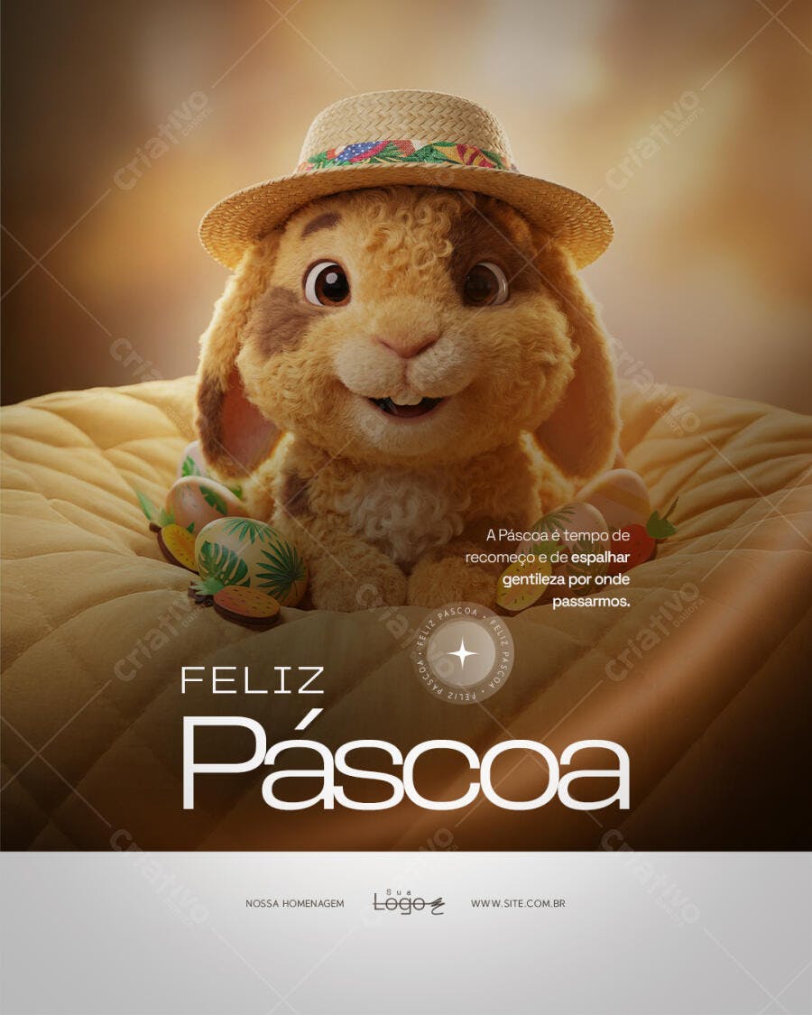 Post Feliz Páscoa Coelho Fofo PSD Editável