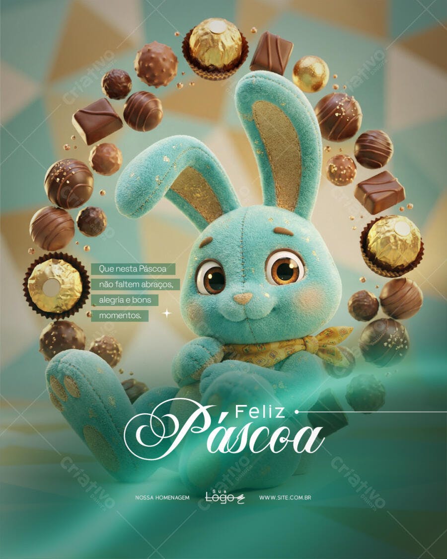Post Instagram Páscoa Coelho Fofo Chocolates PSD Editável