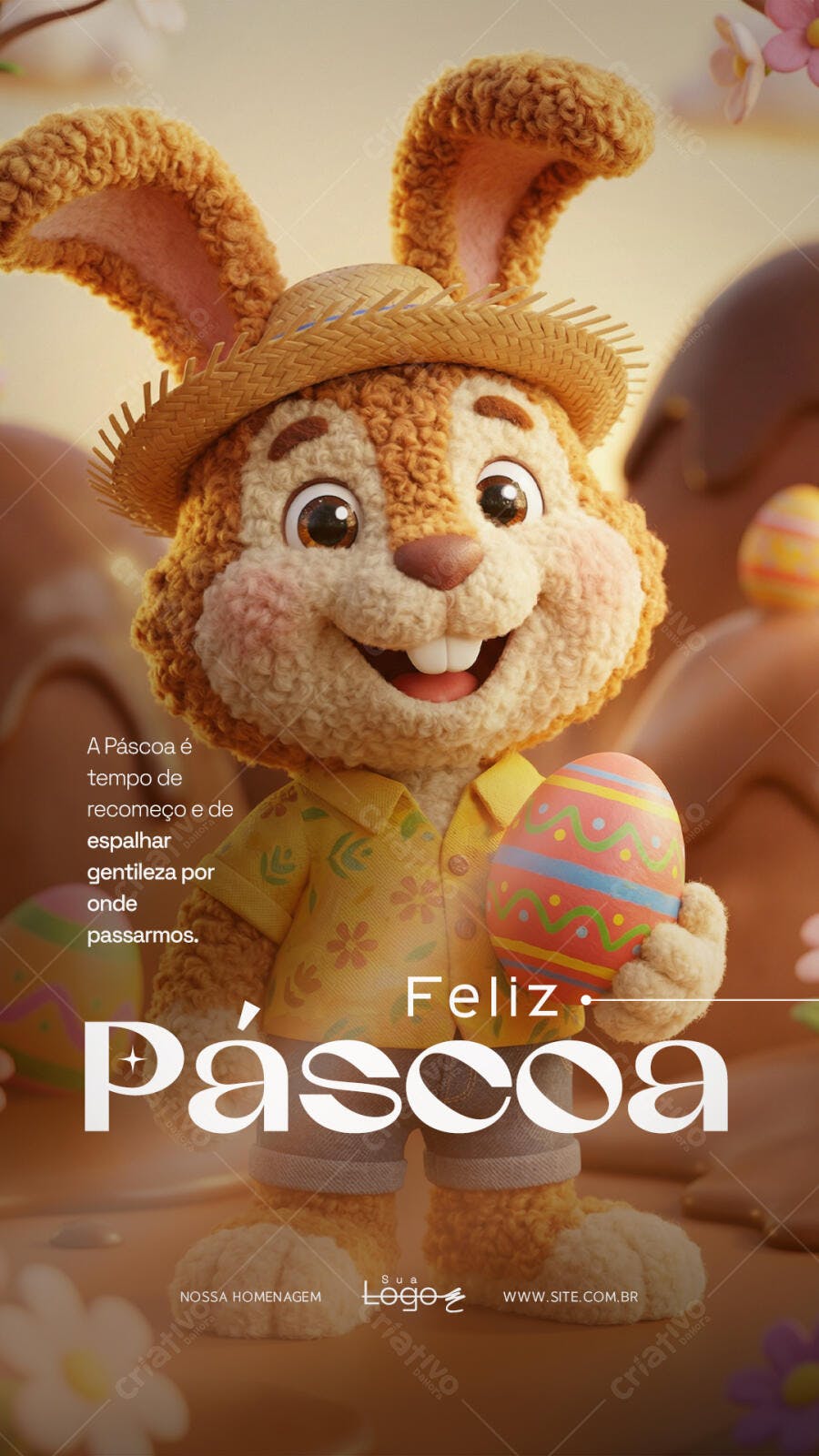 Post Instagram Páscoa Coelho Fofo PSD Editável