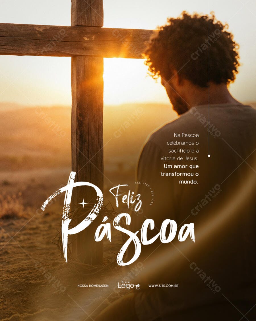 Post Instagram Feliz Páscoa Cruz Jesus PSD Editável