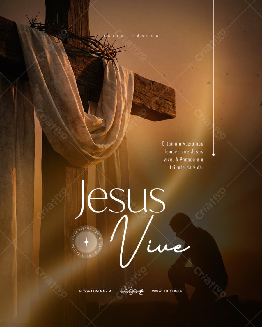 Post Páscoa Jesus Vive Cristão PSD Editável