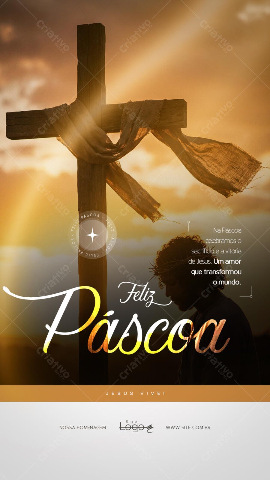 Post Instagram Feliz Páscoa Cruz Jesus PSD Editável