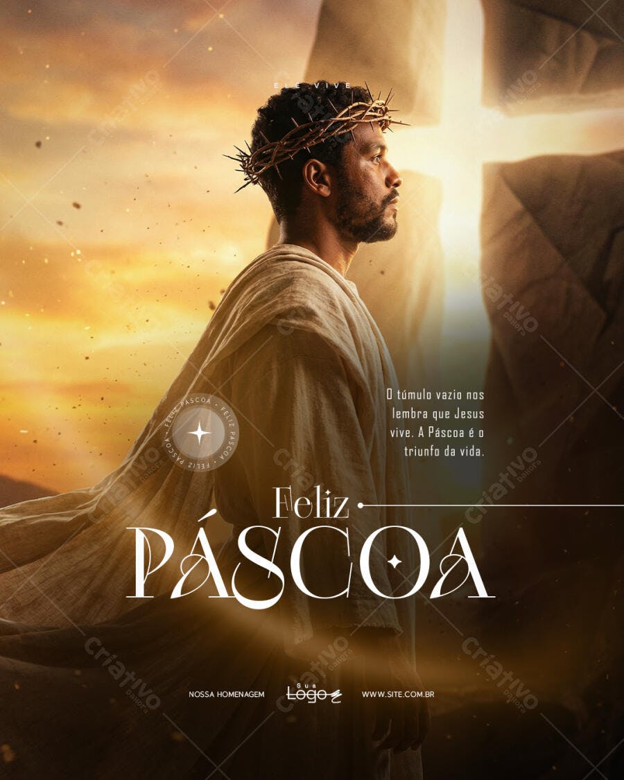 Post Páscoa Cristã Jesus Cruz PSD Editável