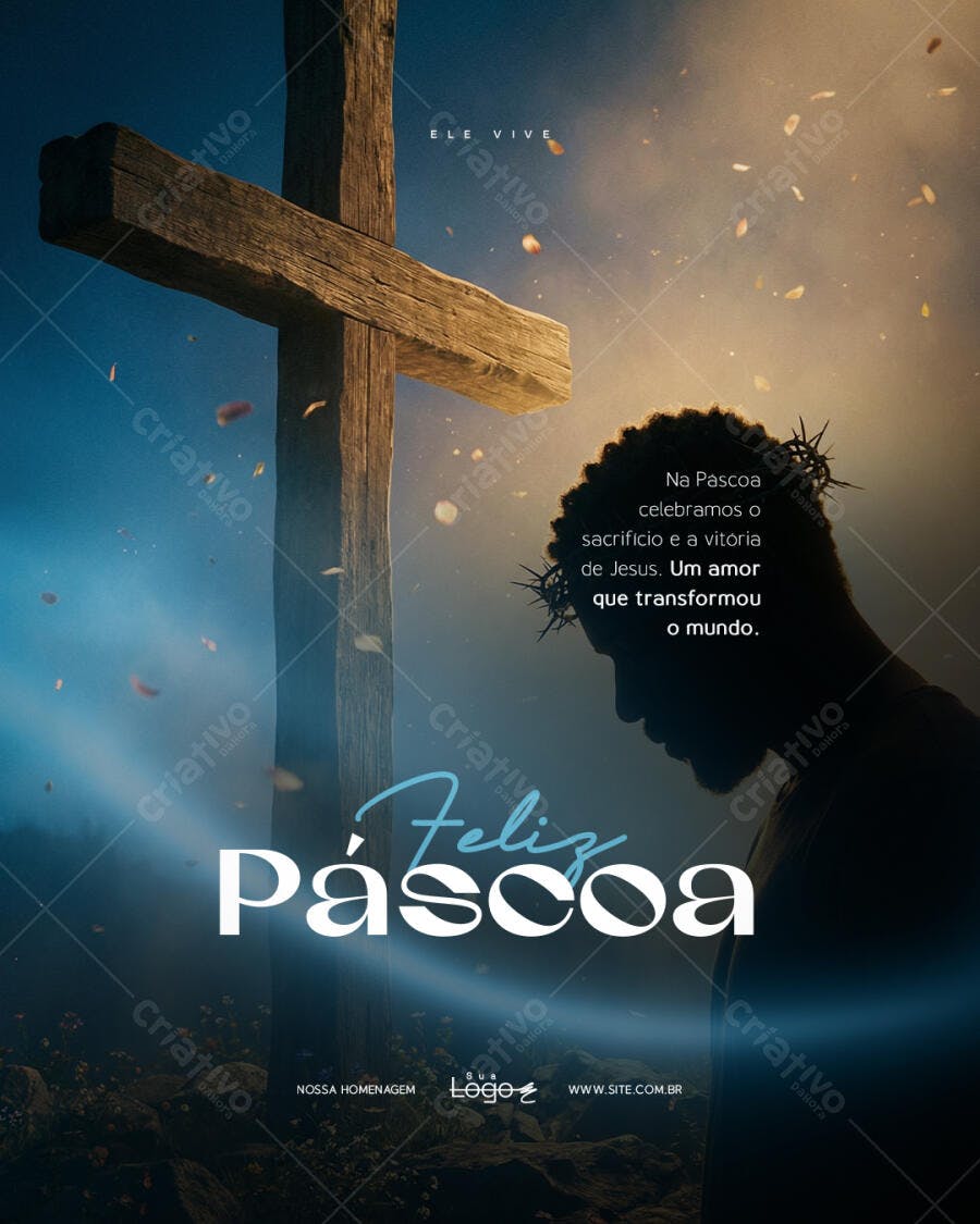 Post Páscoa Cruz e Jesus PSD Editável