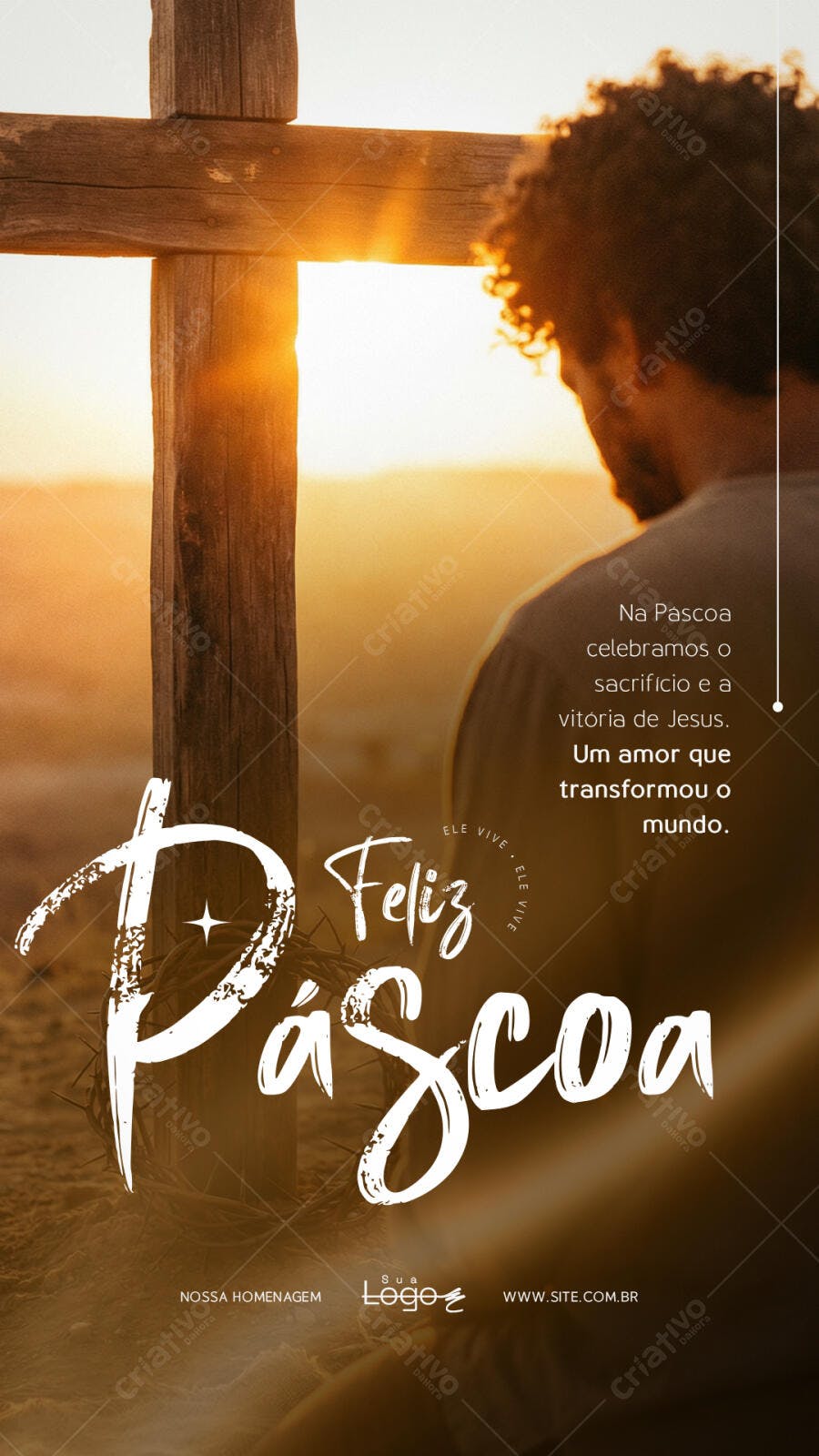 Story Instagram Feliz Páscoa Cruz Religioso PSD Editável