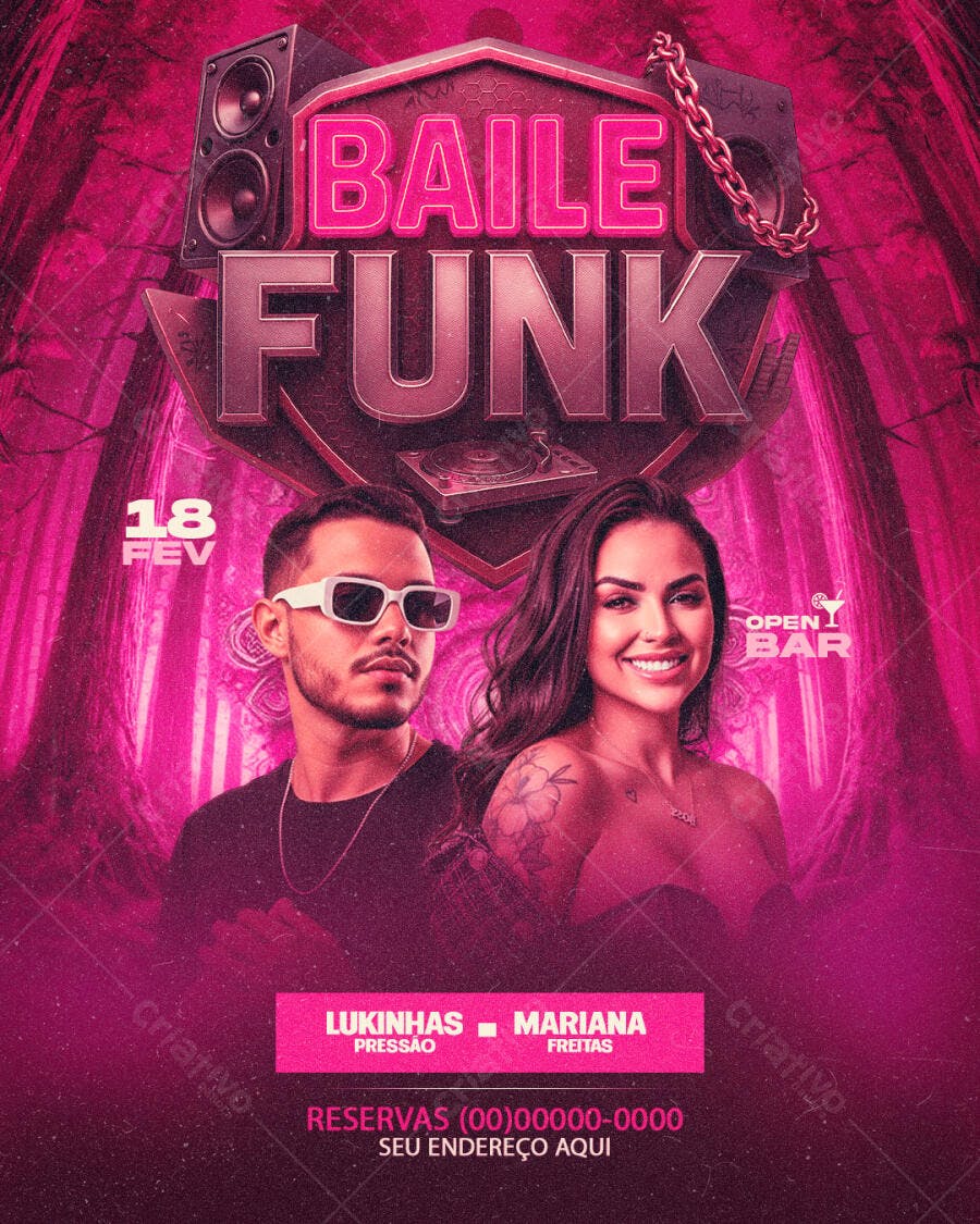 Flyer Baile Funk Fevereiro Open Bar PSD Editável
