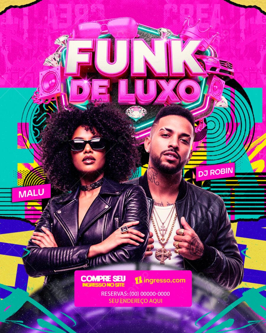 Flyer Festa Funk de Luxo Balada PSD Editável