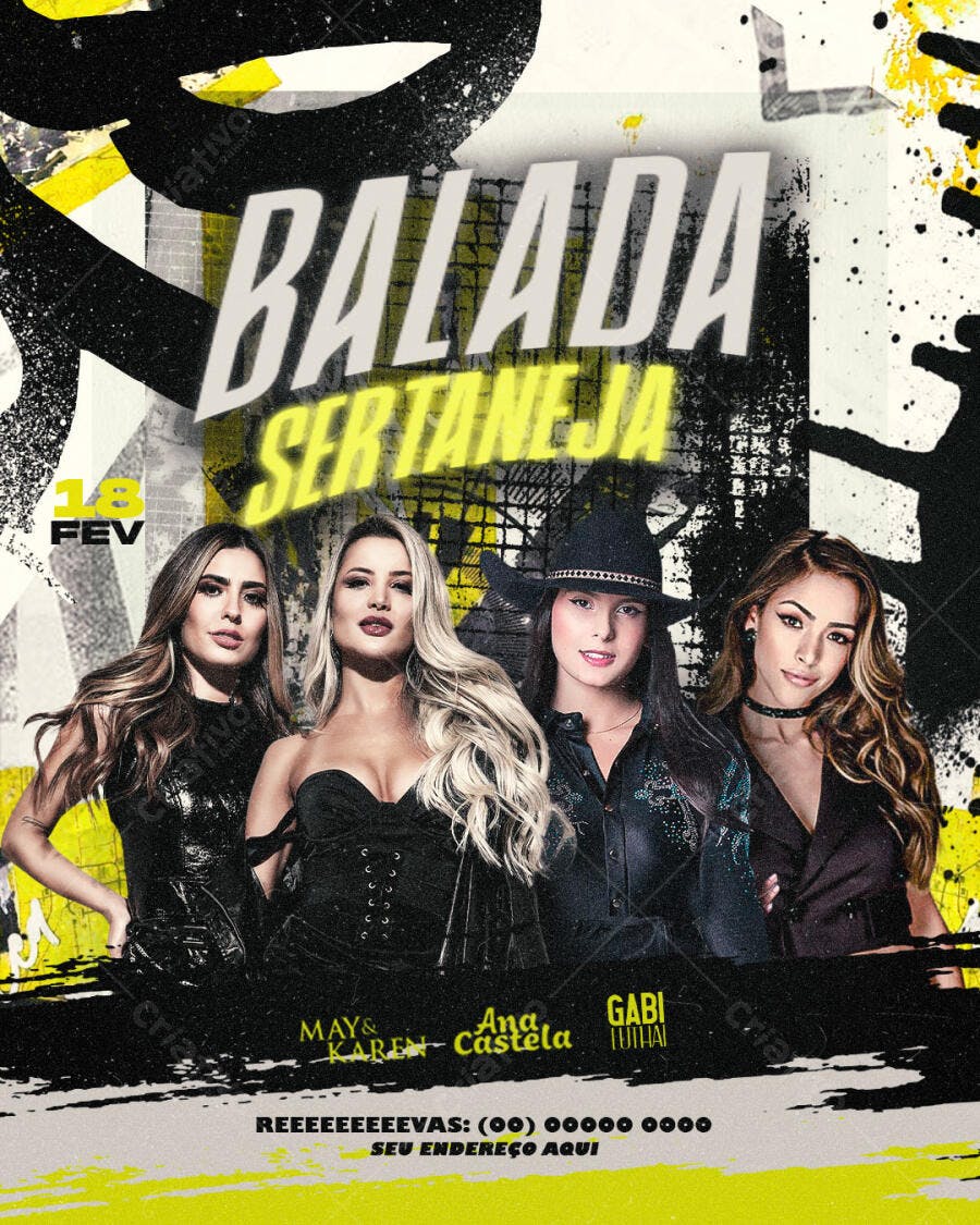 Flyer Balada Sertaneja Festa Fevereiro PSD Editável