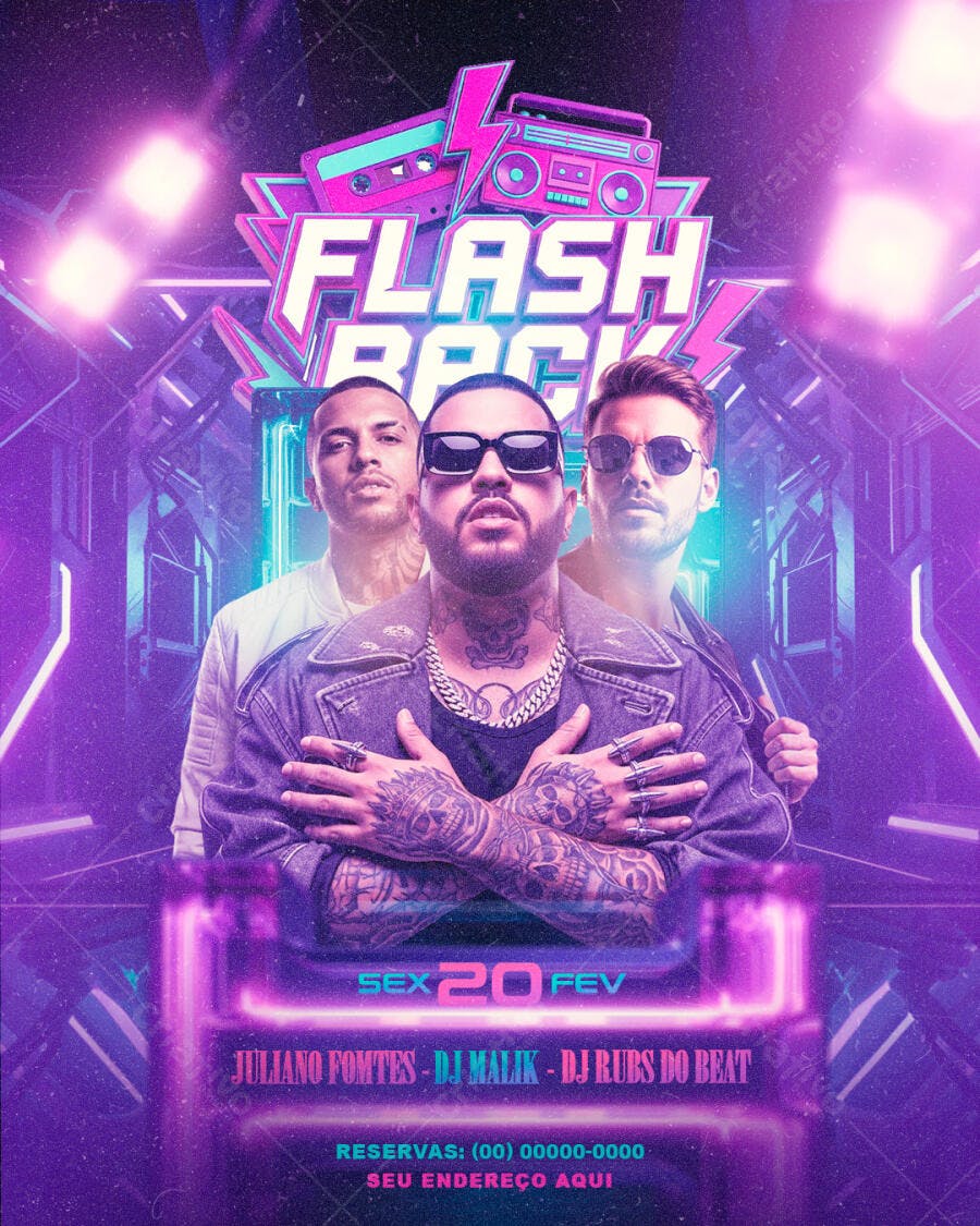Flyer Flashback Festa Balada DJs Fevereiro PSD Editável
