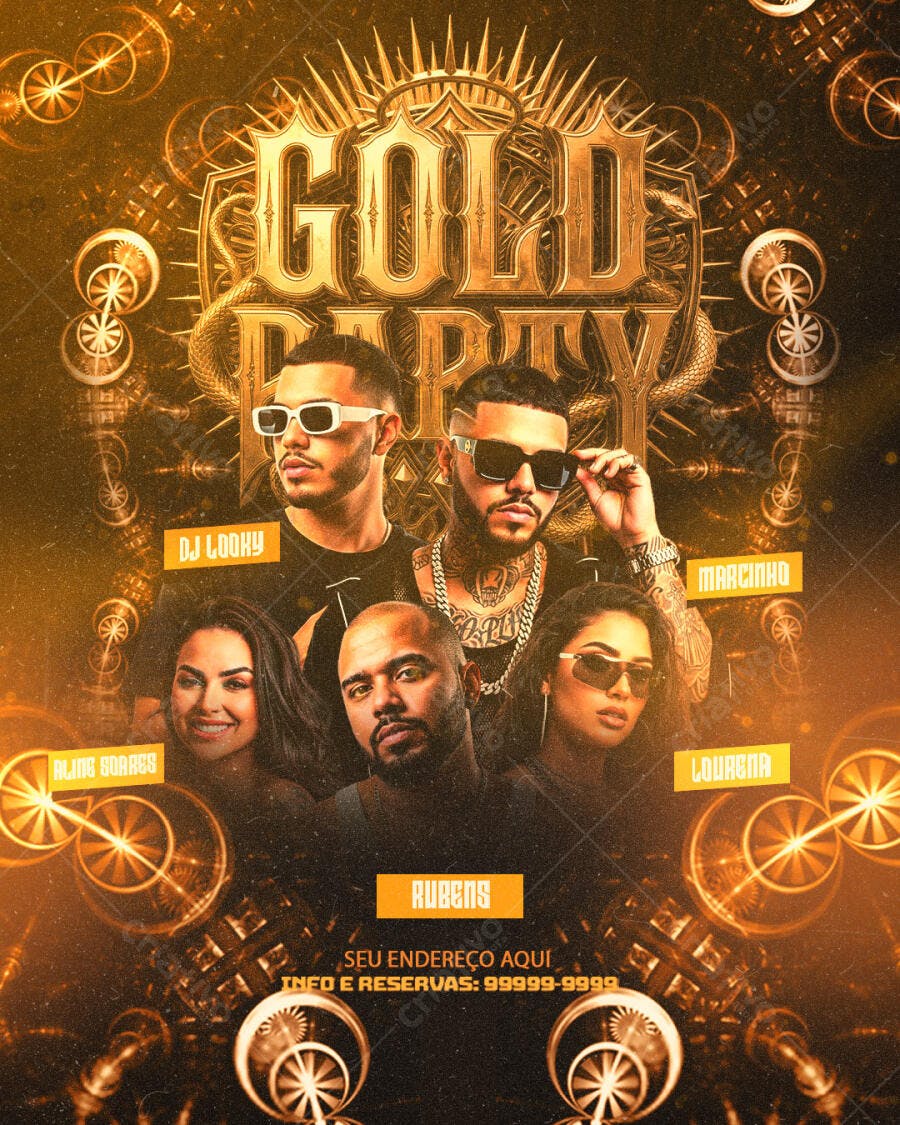 Flyer Gold Party Festa Balada Dourada PSD Editável
