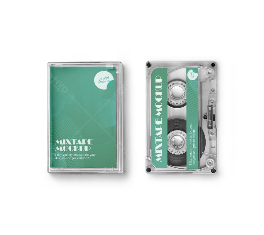 Mockup Fita Cassete Mixtape Retrô Fundo Branco Editável