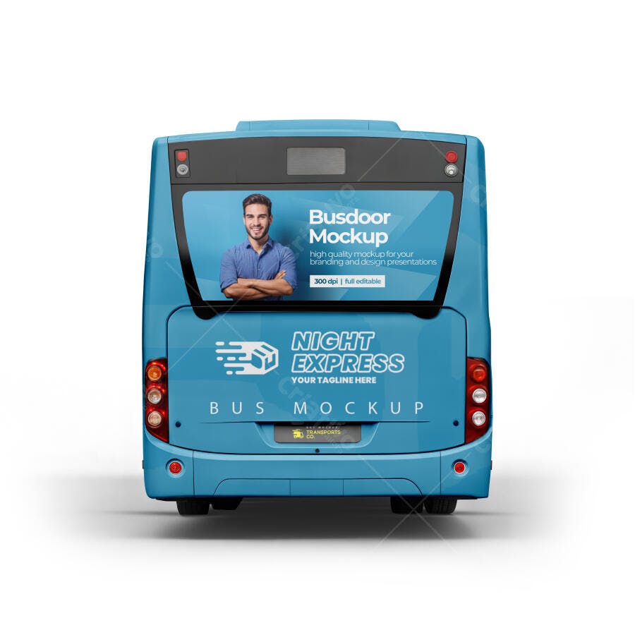 Mockup Ônibus Traseira Busdoor Fundo Branco Editável