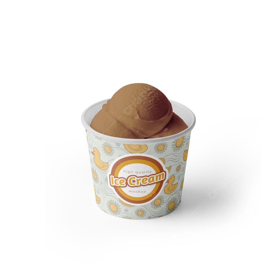 Mockup Pote Sorvete Bola Chocolate Fundo Branco Editável