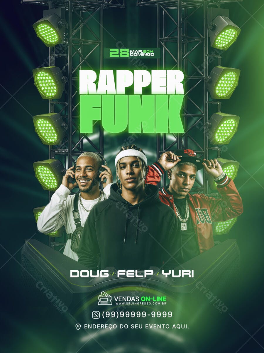 Flyer Rapper Funk Evento Musical PSD Editável