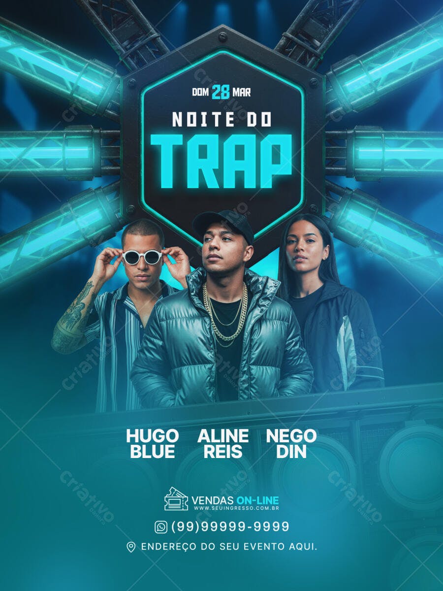 Flyer Noite do Trap Show de Música PSD Editável