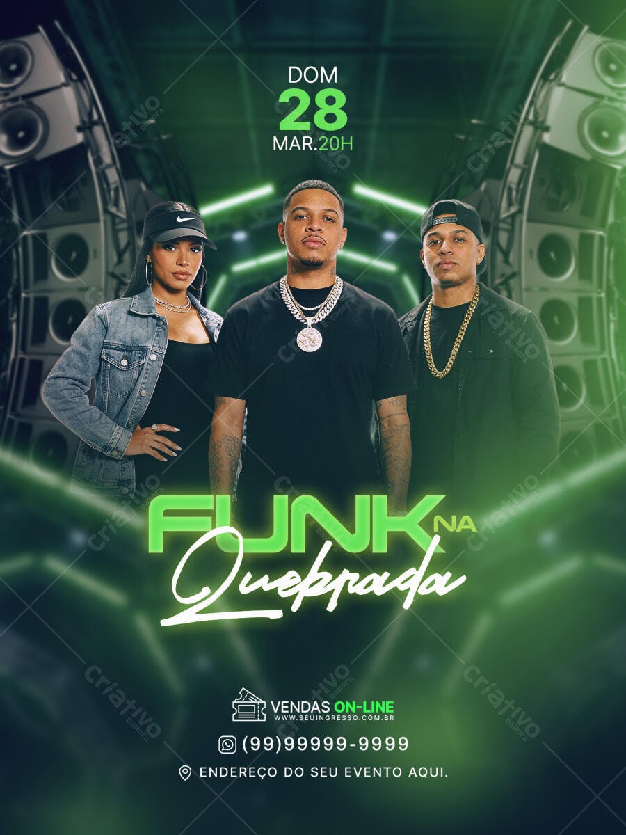 Flyer Funk na Quebrada Evento Balada PSD Editável